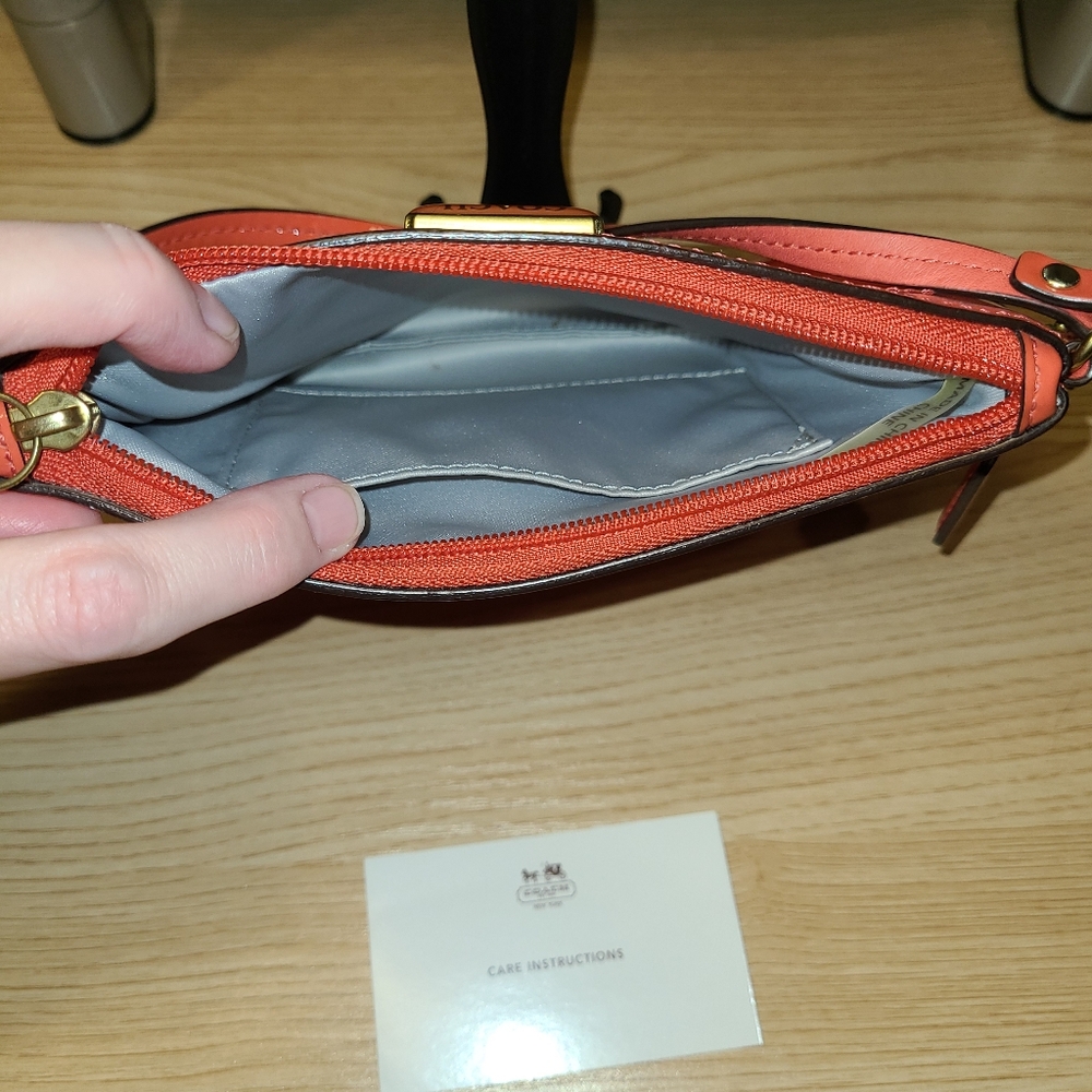 Coach Clutch Quilt Embossed Signature “C” Design Papaya Coral GUC - Picture 8 of 9